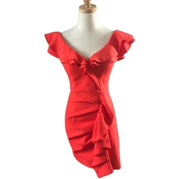 Sheike Red Ruffle Party Dress Small XS - Picture 2 of 13